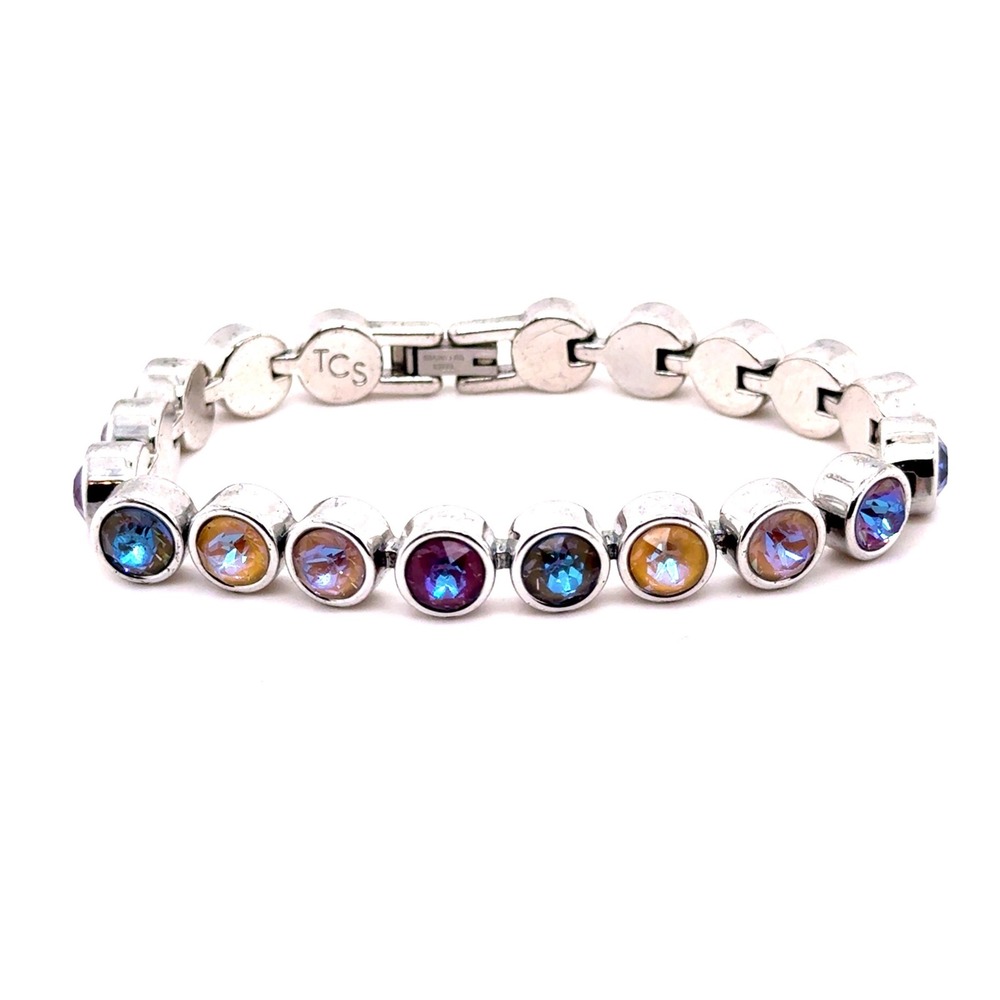 Touchstone Crystal Swarovski Multi Color AB Tennis Bracelet Stainless Steel 7in